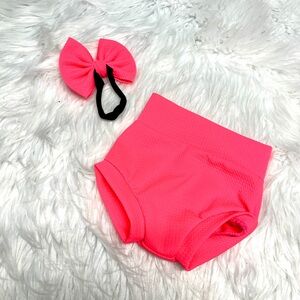 Hot pink Bummie and bow set for baby girl